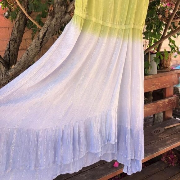 NWT XL Sand & Spirit Sleeveless Ombre Green v Neck Midi Knee Length Dress - Picture 8 of 9